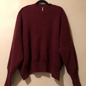 Free People Women Sweater Burgundy Mock Neck 3/4 Sleeve Size Sp